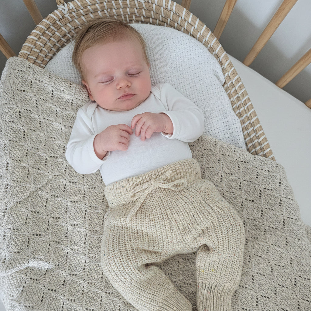 Speckled sand baby chunky knit organic cotton knitted pants