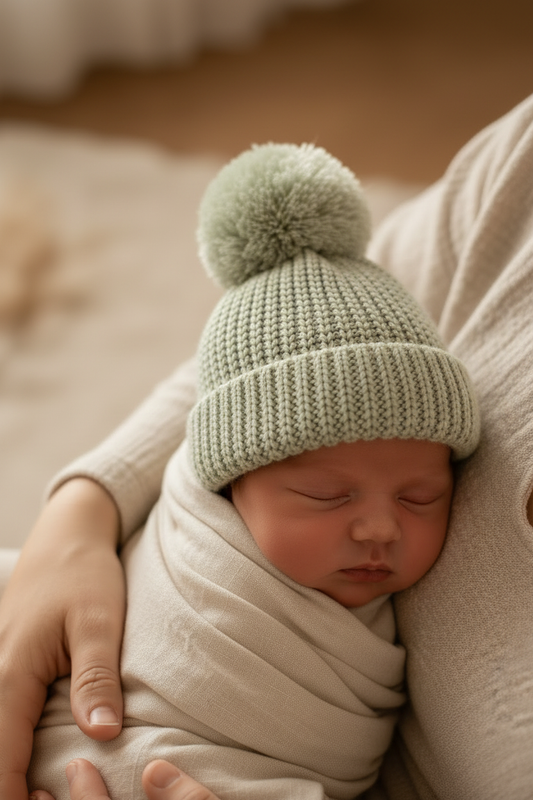 Tea Green Beanie - Feet tucked in swaddle