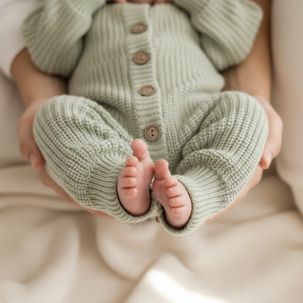Tea Green sage green organic cotton newborn baby knitwear set