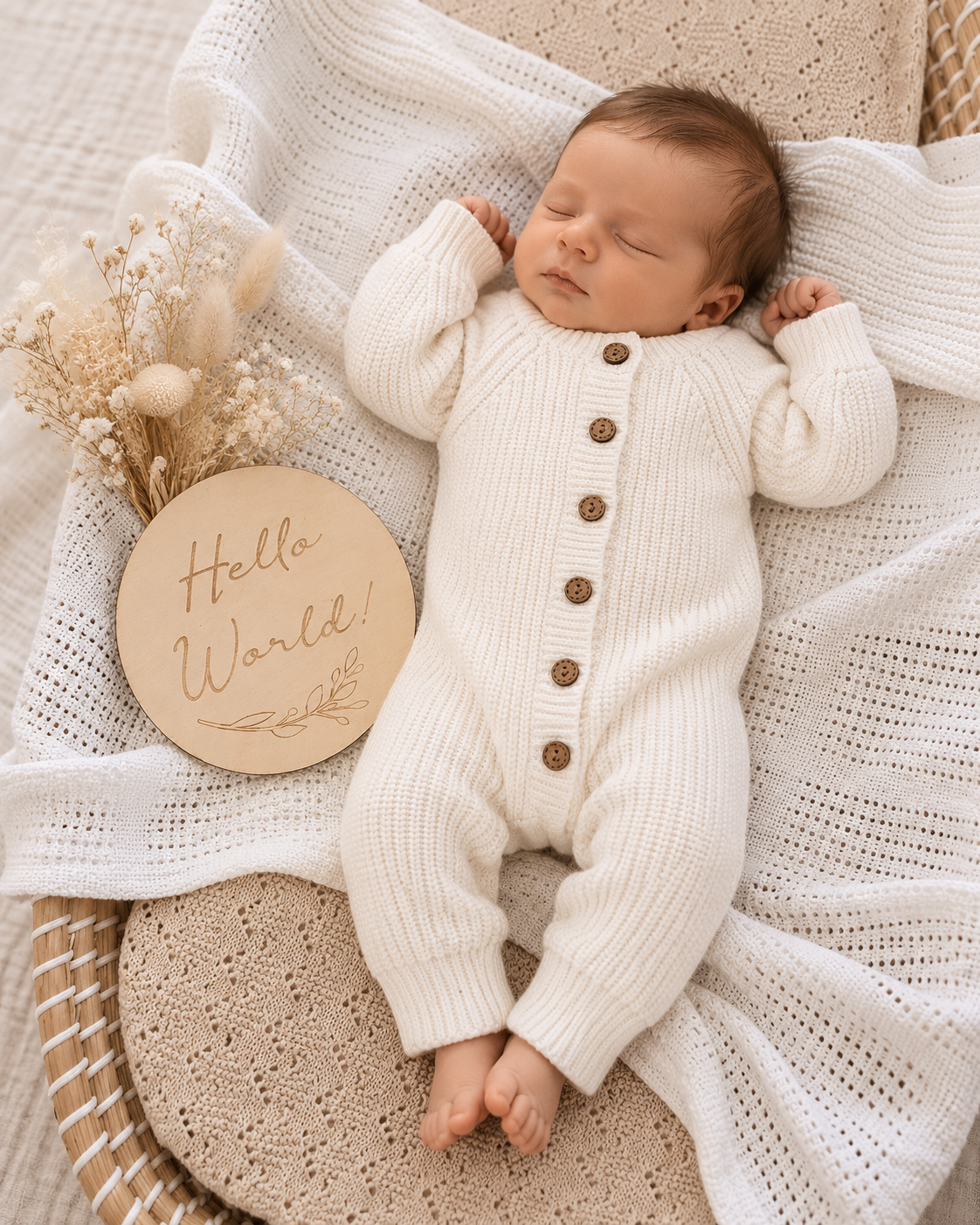 Milk white organic cotton knitted newborn long romper